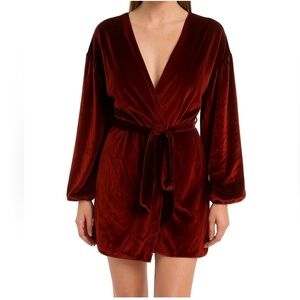 Choosy Velvet Mini Dress Red Long Puff Sleeve Women Size XS NWT Valentine’s Day